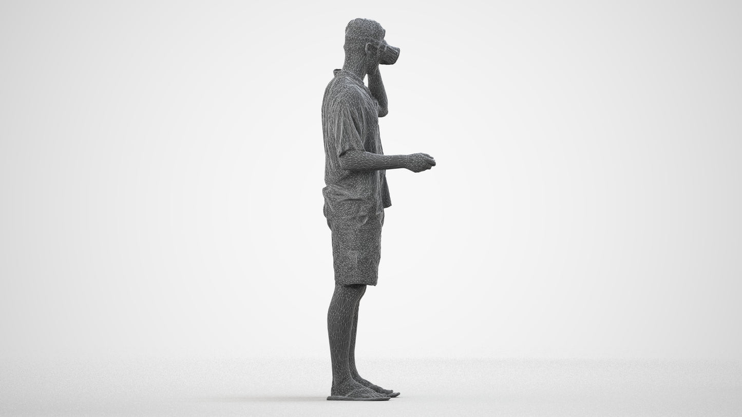 scanned 3D man casual standing, photogrammetry people for Enscape and V-Ray, wireframe side view