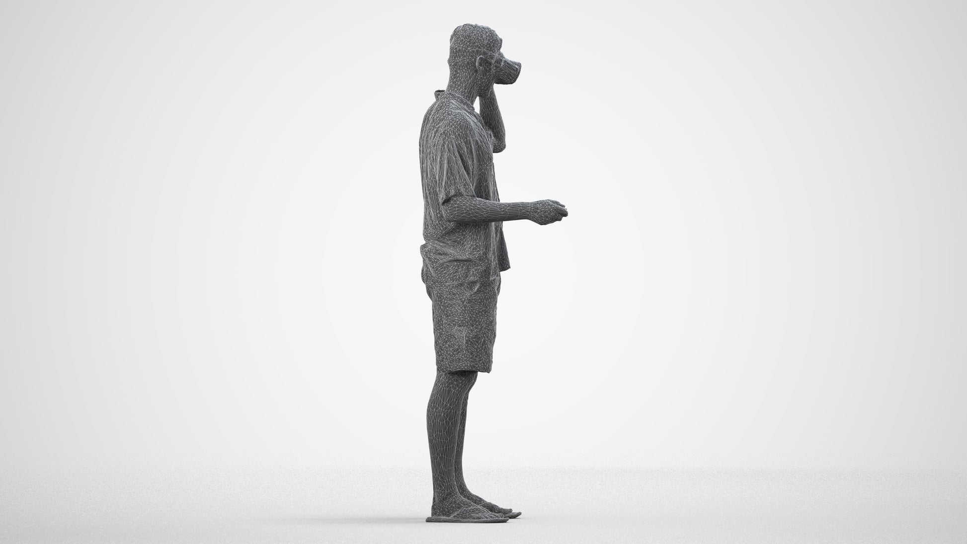 scanned 3D man casual standing, photogrammetry people for Enscape and V-Ray, wireframe side view