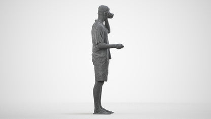 scanned 3D man casual standing, photogrammetry people for Enscape and V-Ray, wireframe side view