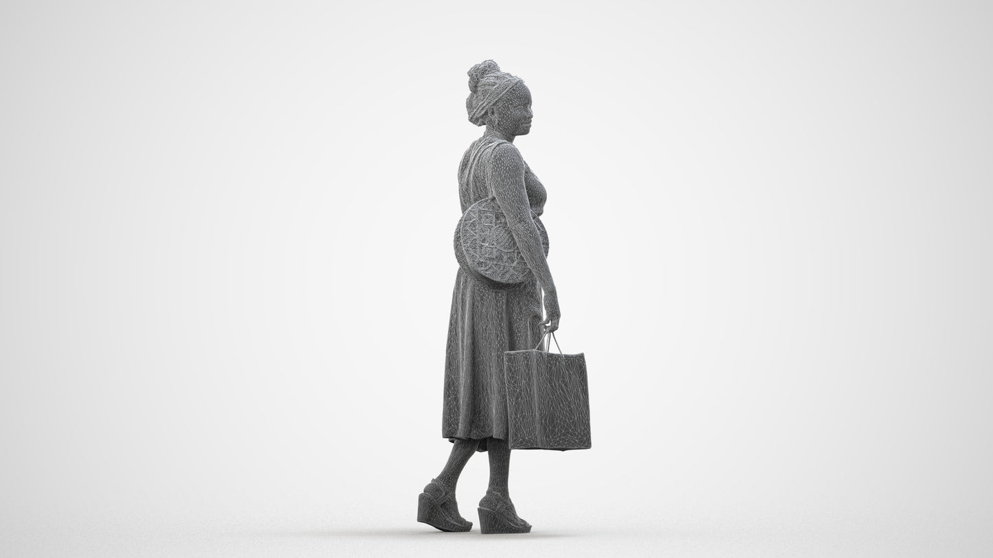 realistic 3D people woman casual shopping, render-ready for V-Ray and Corona, FBX OBJ, wireframe side view