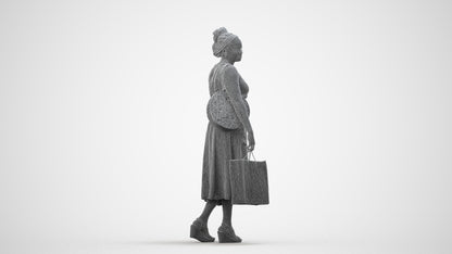 realistic 3D people woman casual shopping, render-ready for V-Ray and Corona, FBX OBJ, wireframe side view