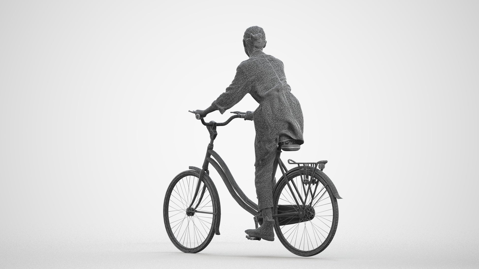 scanned 3D woman casual cycling, photogrammetry people for Enscape and V-Ray, wireframe front view