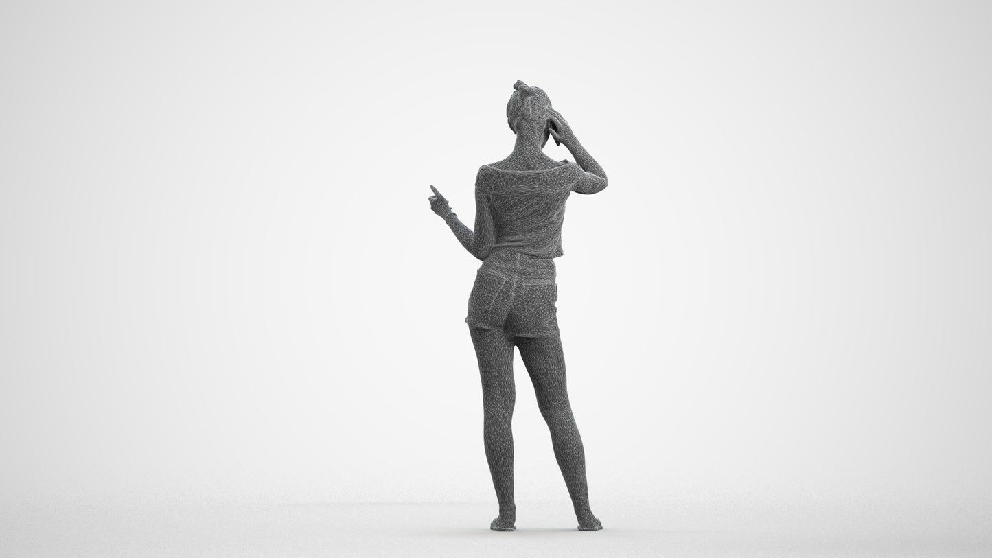 3D people model girl casual standing, scanned human for 3ds Max rendering, wireframe front view