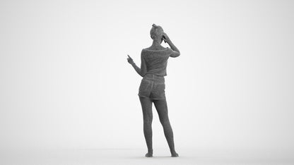 3D people model girl casual standing, scanned human for 3ds Max rendering, wireframe front view