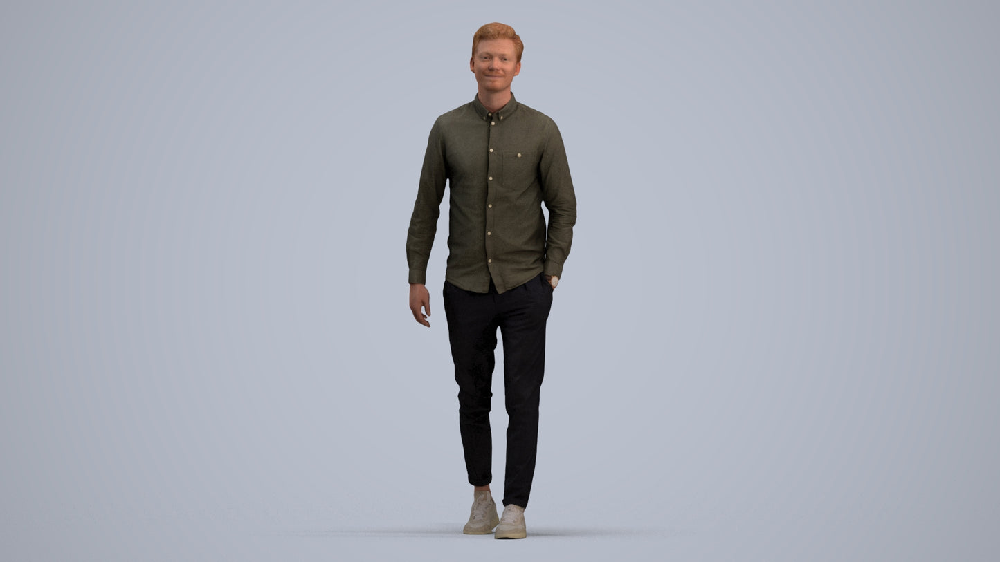 realistic 3D human man casual walking, archviz people FBX OBJ for Blender, standing pose render