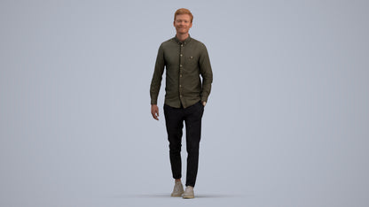 realistic 3D human man casual walking, archviz people FBX OBJ for Blender, standing pose render