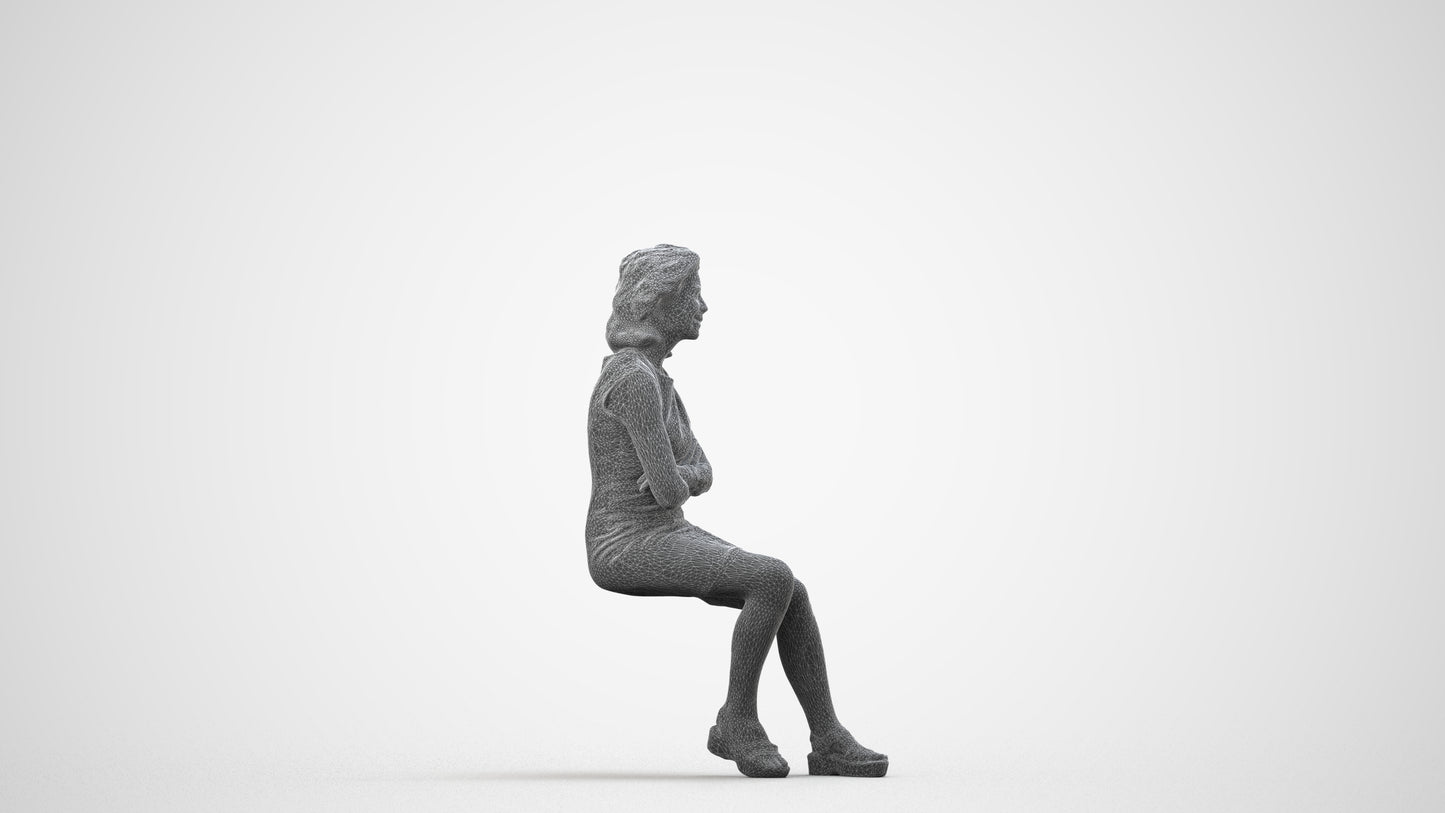 scanned 3D woman business sitting, photogrammetry people for Enscape and V-Ray, wireframe side view