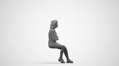 scanned 3D woman business sitting, photogrammetry people for Enscape and V-Ray, wireframe side view