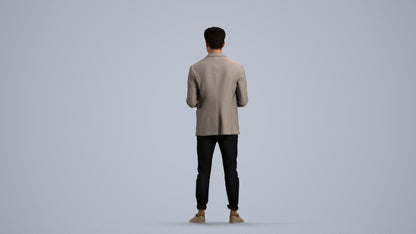 3D human model man business standing, photogrammetry scanned person for archviz, front view render