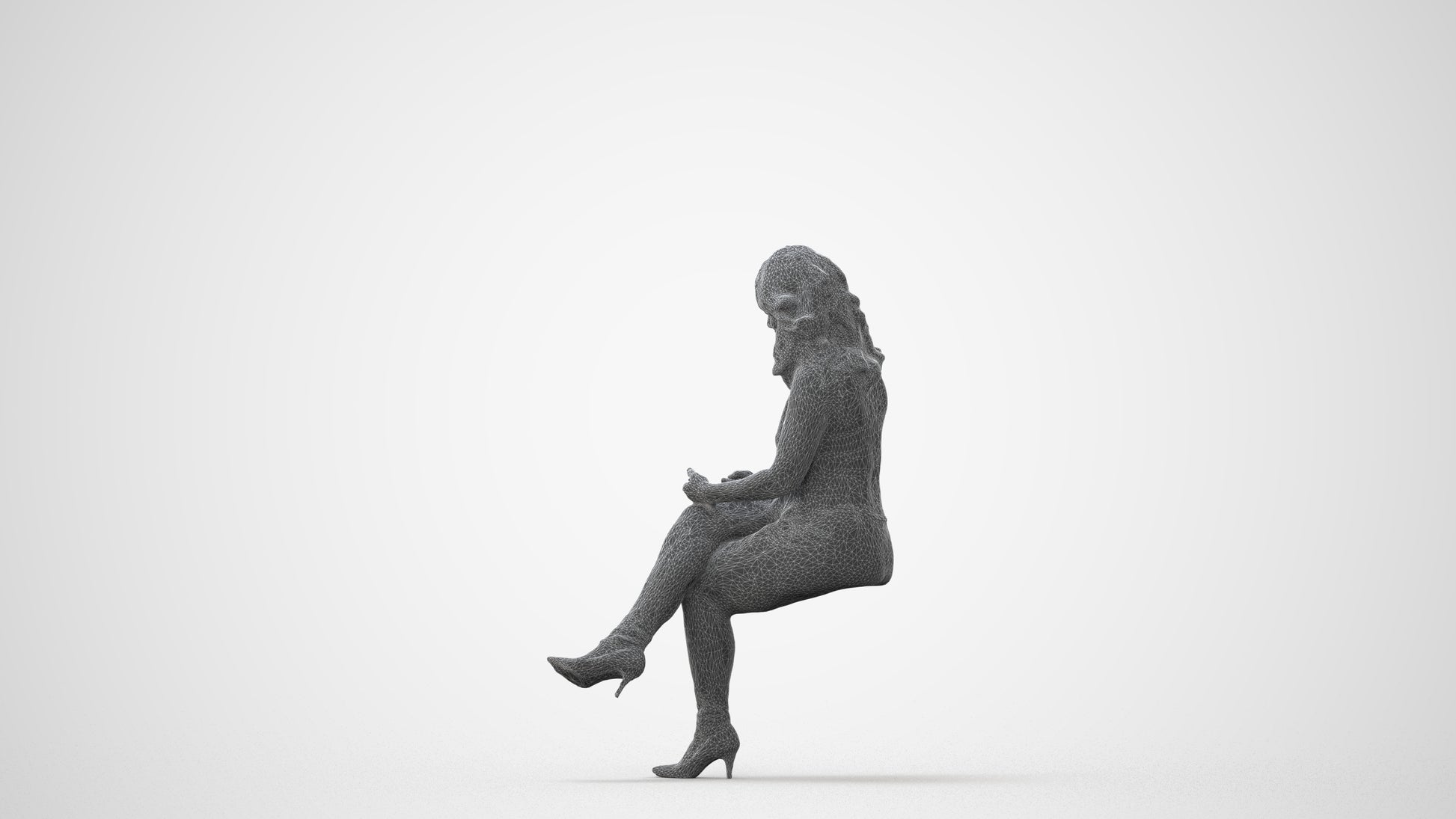 realistic 3D woman casual sitting, scanned archviz people for Blender and 3ds Max, square thumbnail