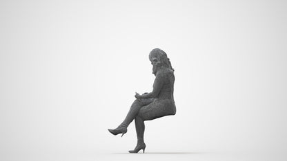 realistic 3D woman casual sitting, scanned archviz people for Blender and 3ds Max, square thumbnail