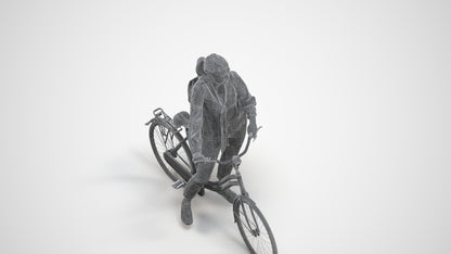3D scanned woman cycling casual, photorealistic archviz people for Enscape and SketchUp, wireframe three-quarter view
