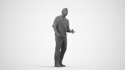 realistic 3D man casual standing, scanned archviz people for Blender and 3ds Max, wireframe side view