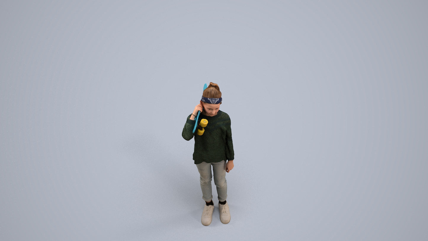 realistic 3D human girl casual kids, archviz people FBX OBJ for Blender, back view render