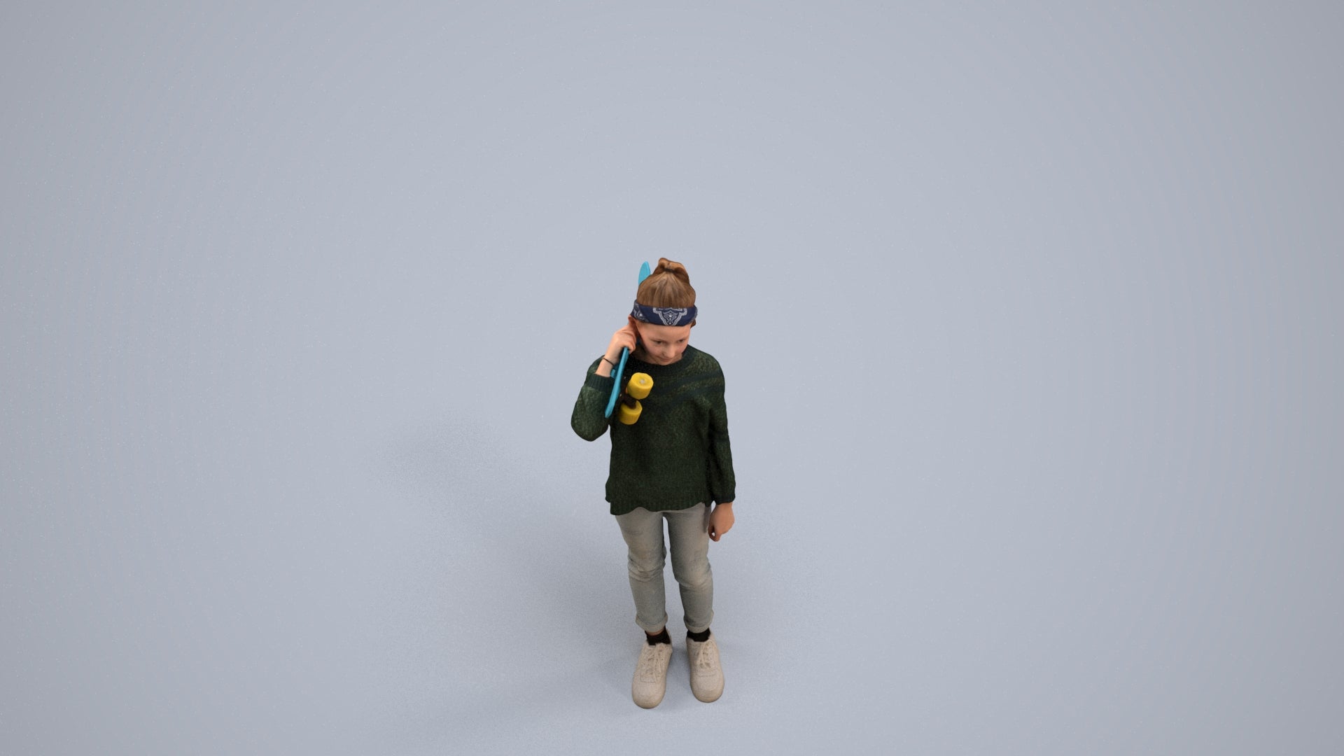realistic 3D human girl casual kids, archviz people FBX OBJ for Blender, back view render