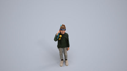 realistic 3D human girl casual kids, archviz people FBX OBJ for Blender, back view render