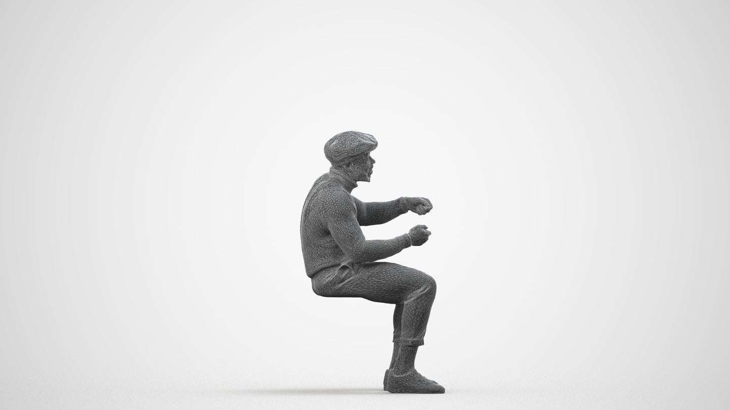 3D scanned man sitting casual, photorealistic archviz people for Enscape and SketchUp, wireframe side view