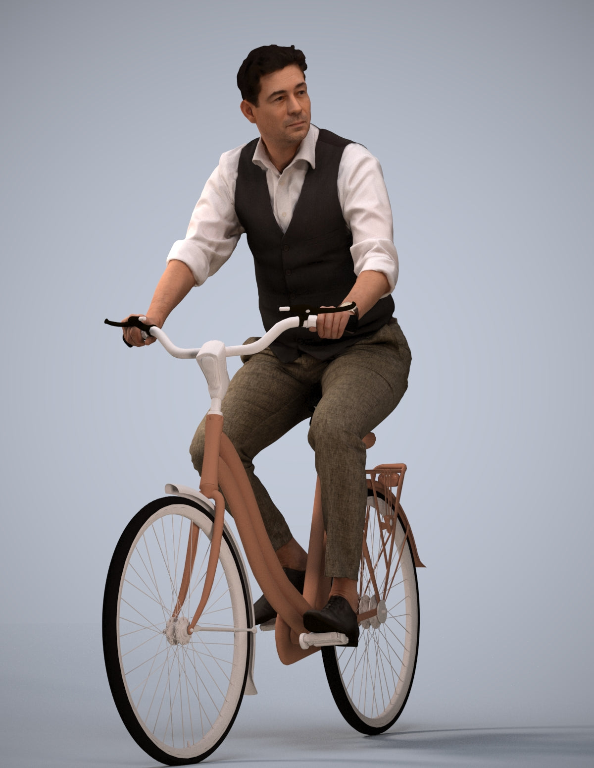 realistic 3D man business cycling, scanned archviz people for Blender and 3ds Max