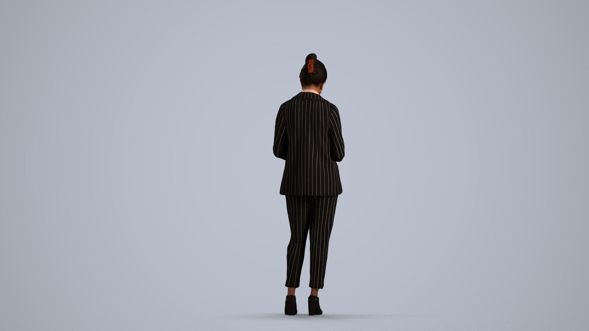 realistic 3D woman business standing, scanned archviz people for Blender and 3ds Max, front view render