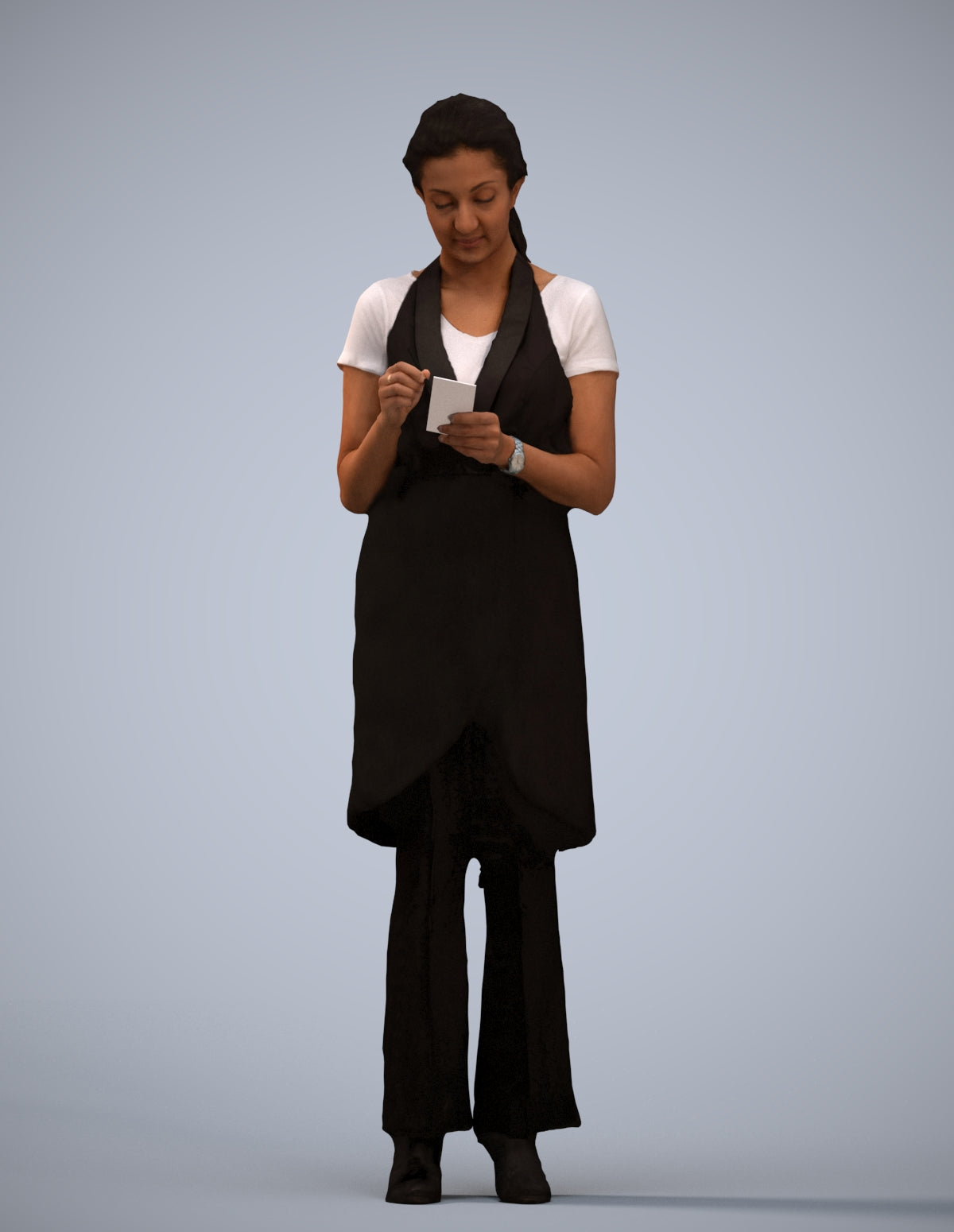 3D human model woman hospitality, photogrammetry scanned person for archviz