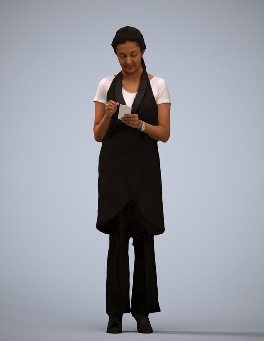 3D human model woman hospitality, photogrammetry scanned person for archviz