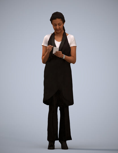 3D human model woman hospitality, photogrammetry scanned person for archviz