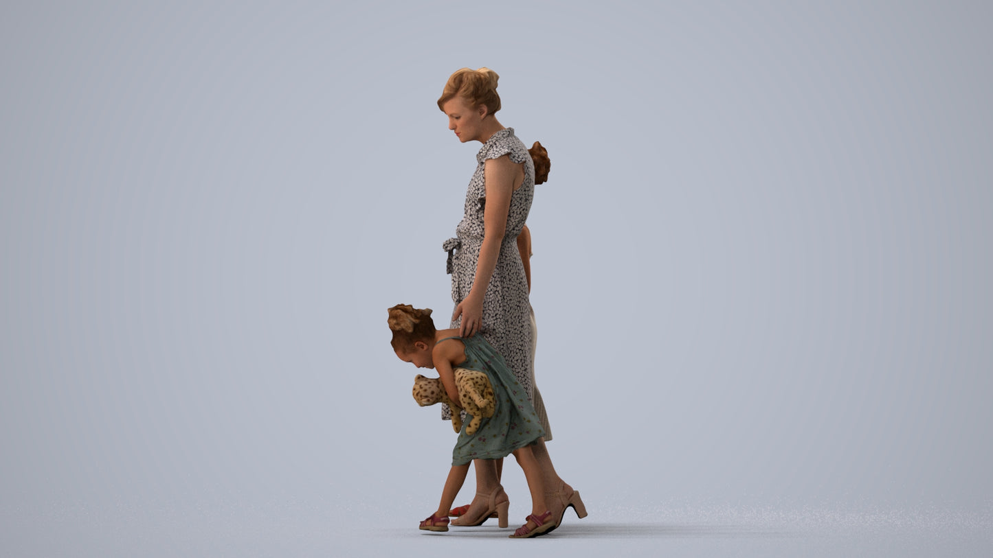 3D human model girl casual kids, photogrammetry scanned person for archviz, three-quarter view render