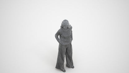 scanned 3D woman casual standing, photogrammetry people for Enscape and V-Ray, wireframe three-quarter view