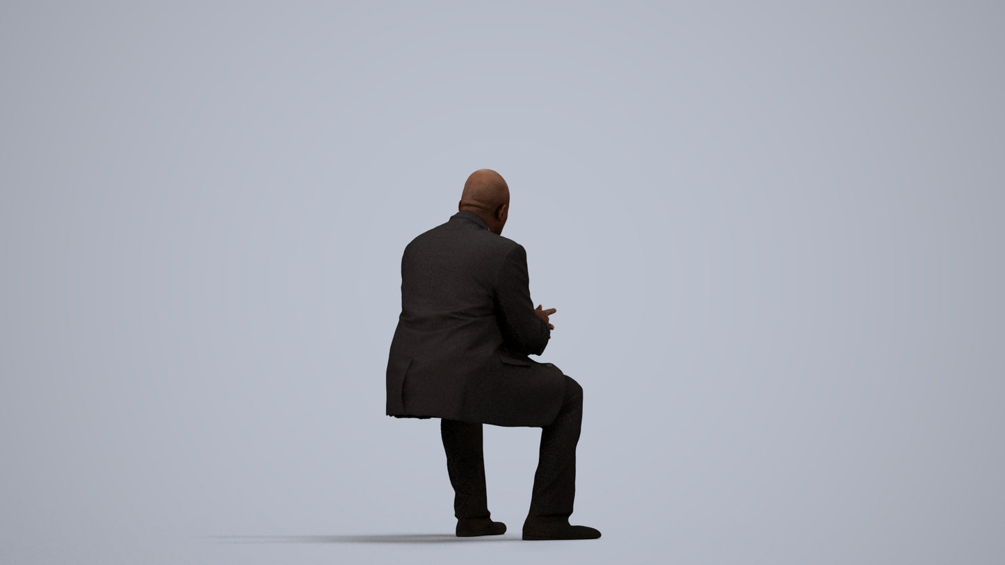realistic 3D human man business, archviz people FBX OBJ for Blender, side view render