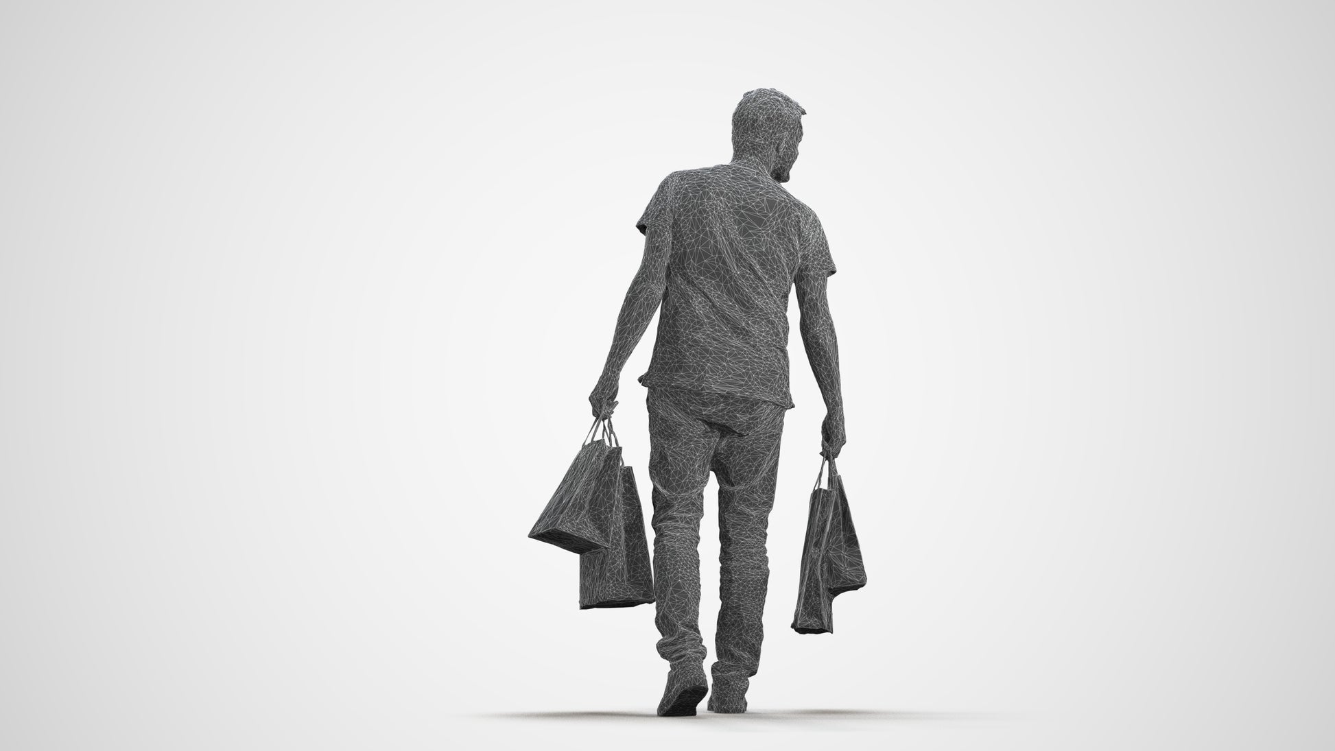 scanned 3D senior man casual shopping, photogrammetry people for Enscape and V-Ray, wireframe front view