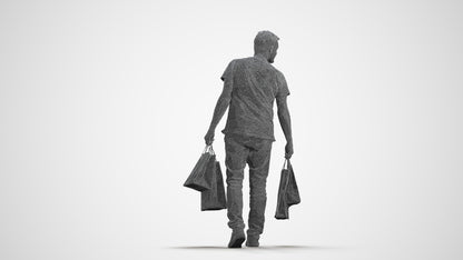 scanned 3D senior man casual shopping, photogrammetry people for Enscape and V-Ray, wireframe front view