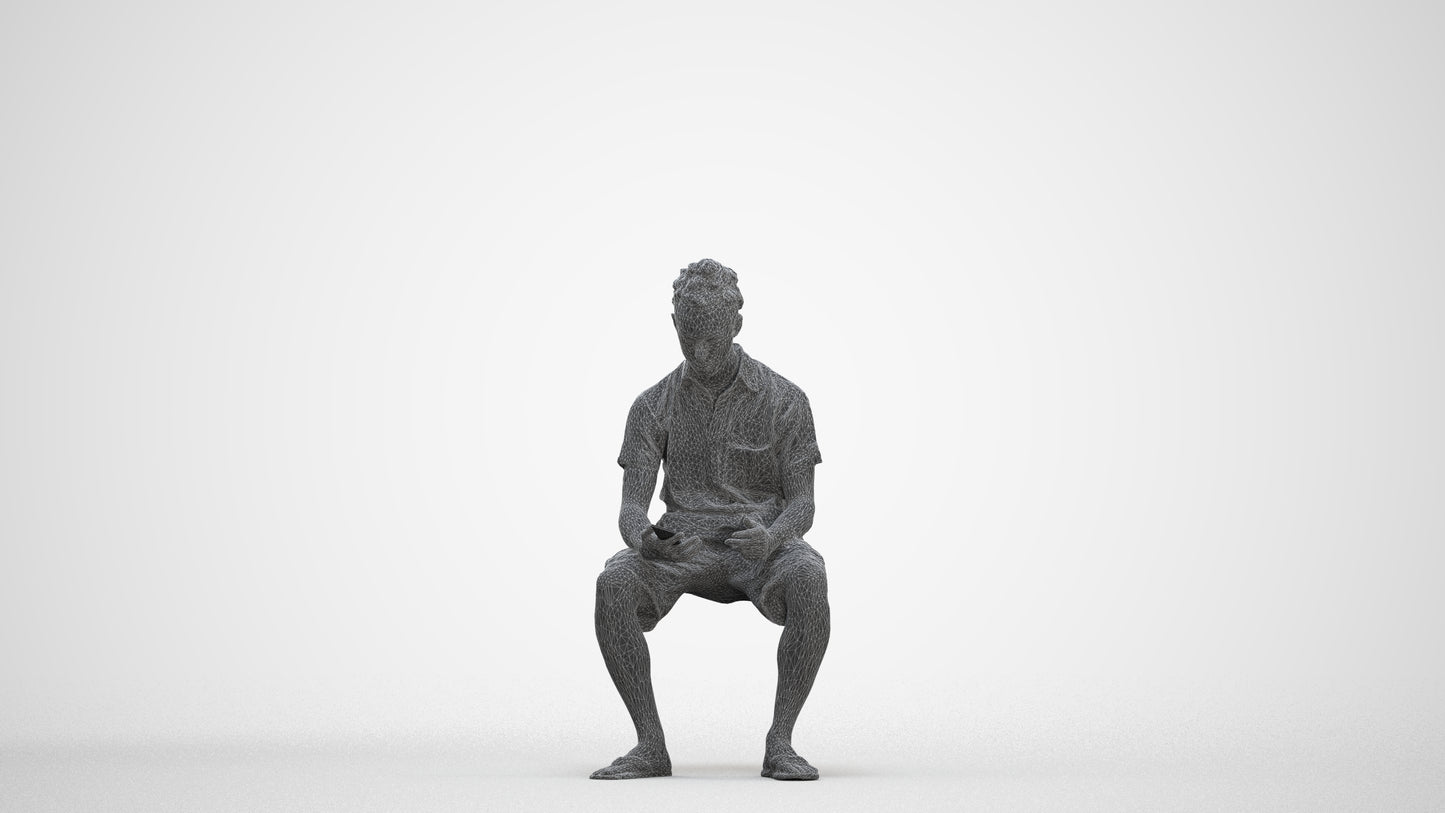 realistic 3D people man casual sitting, render-ready for V-Ray and Corona, FBX OBJ, three-quarter front view render