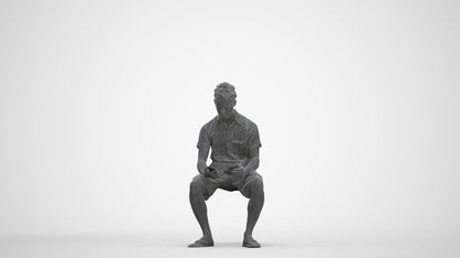 realistic 3D people man casual sitting, render-ready for V-Ray and Corona, FBX OBJ, three-quarter front view render