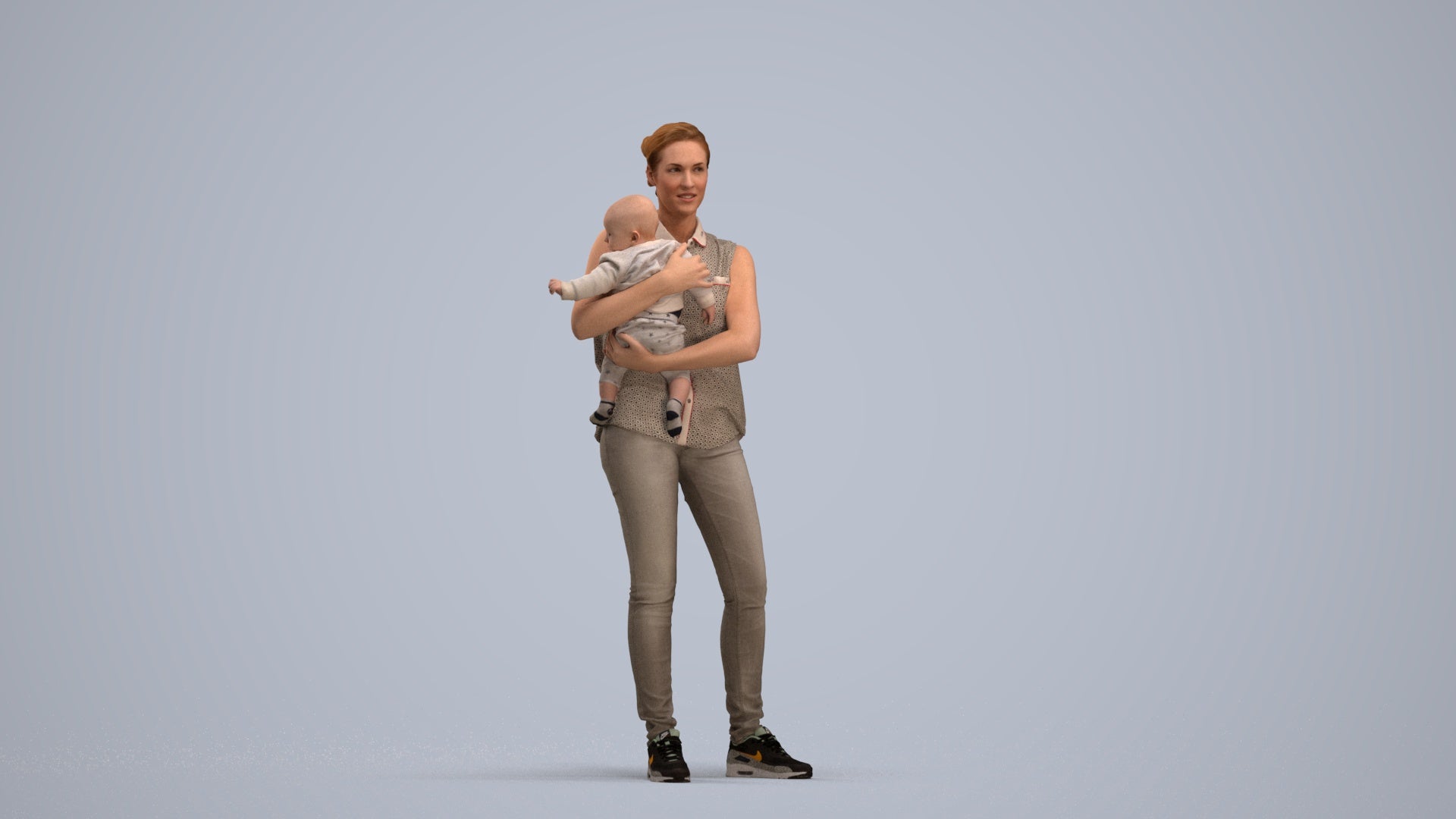 realistic 3D people woman casual kids, render-ready for V-Ray and Corona, FBX OBJ, standing pose render