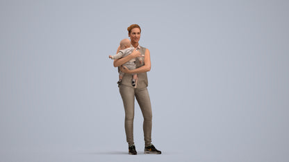 realistic 3D people woman casual kids, render-ready for V-Ray and Corona, FBX OBJ, standing pose render