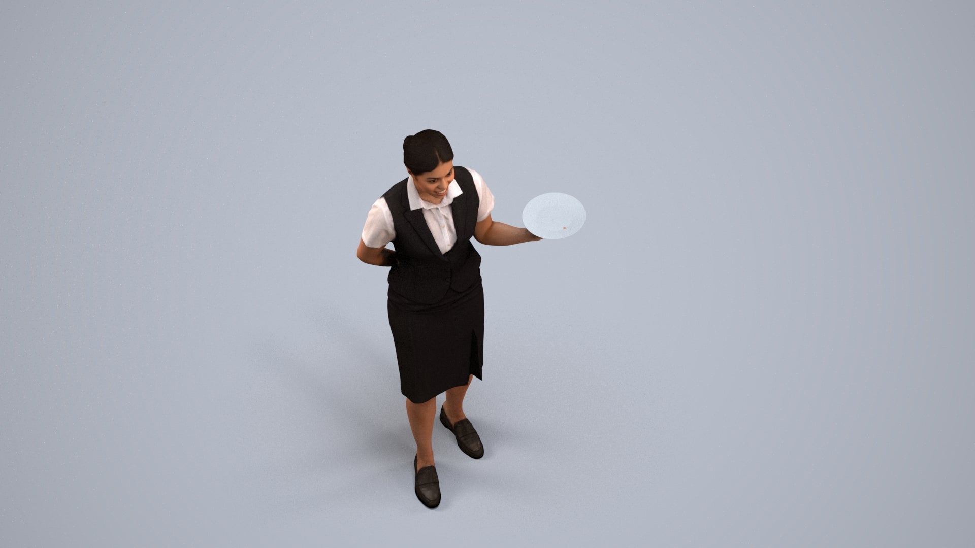 photogrammetry 3D woman hospitality, realistic human model archviz FBX, back view render