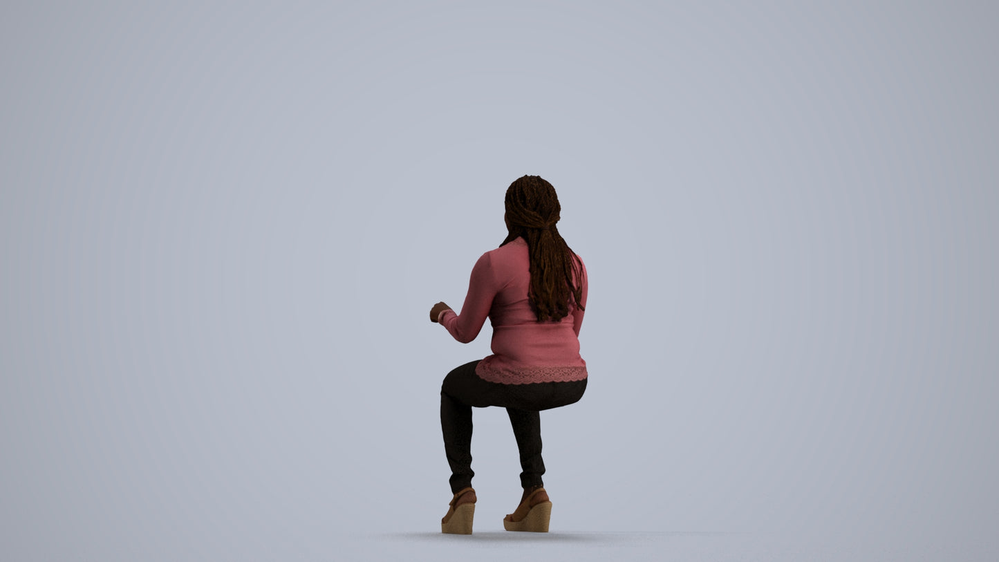 3D people model woman casual sitting, scanned human for 3ds Max rendering, front view render