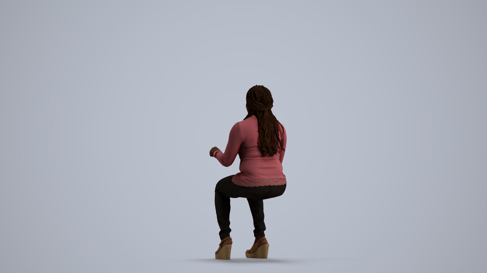 3D people model woman casual sitting, scanned human for 3ds Max rendering, front view render
