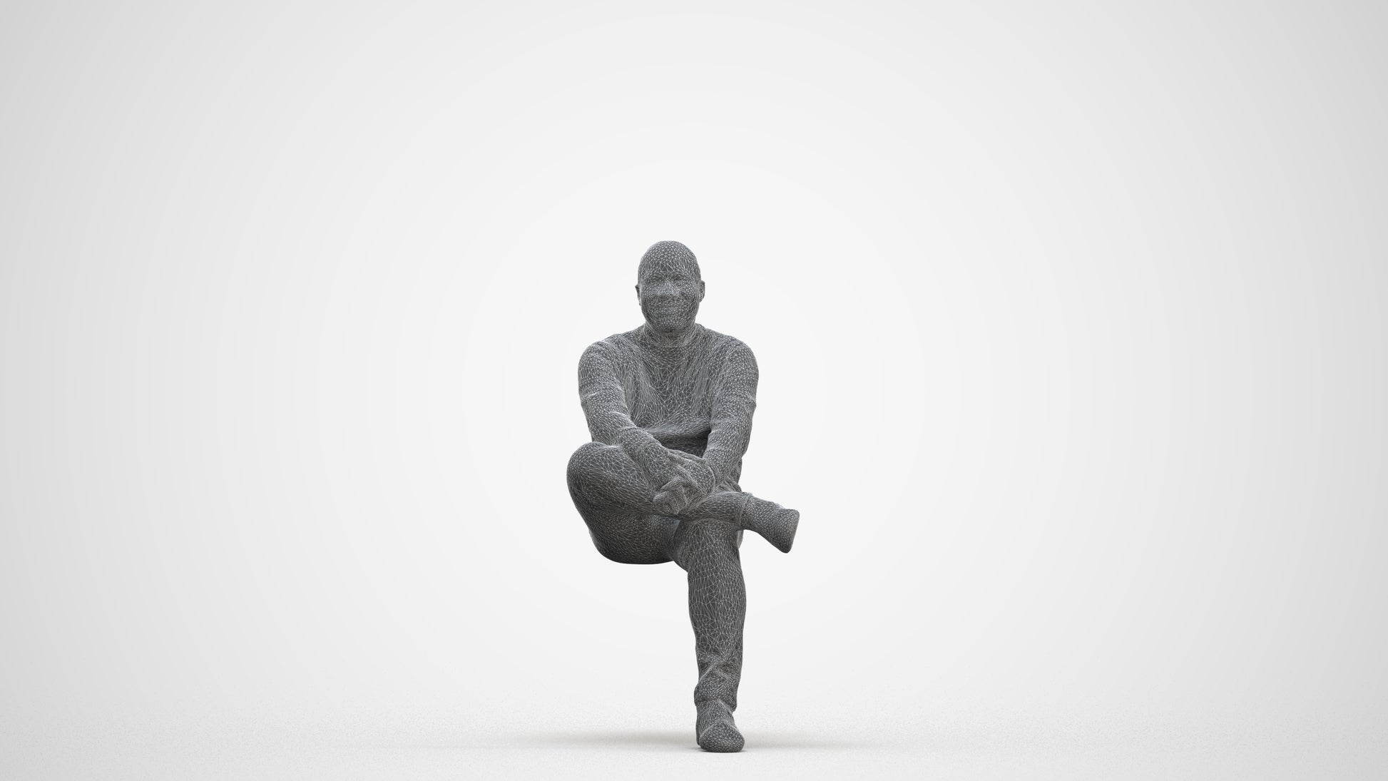 scanned 3D man casual sitting, photogrammetry people for Enscape and V-Ray, three-quarter front view render