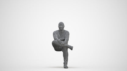 scanned 3D man casual sitting, photogrammetry people for Enscape and V-Ray, three-quarter front view render