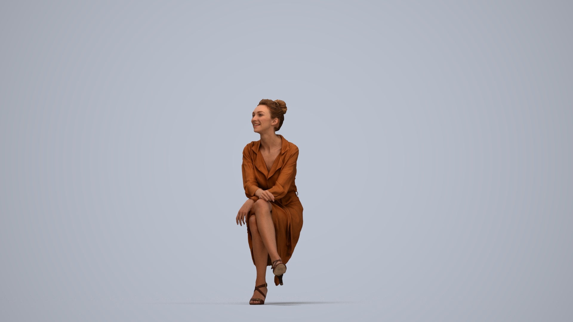 scanned 3D woman casual sitting, photogrammetry people for Enscape and V-Ray, top-down view render