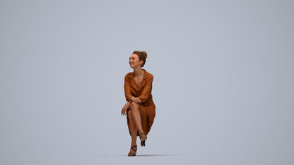 scanned 3D woman casual sitting, photogrammetry people for Enscape and V-Ray, top-down view render