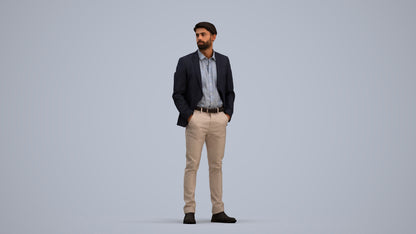 3D human model man business, photogrammetry scanned person for archviz, standing pose render