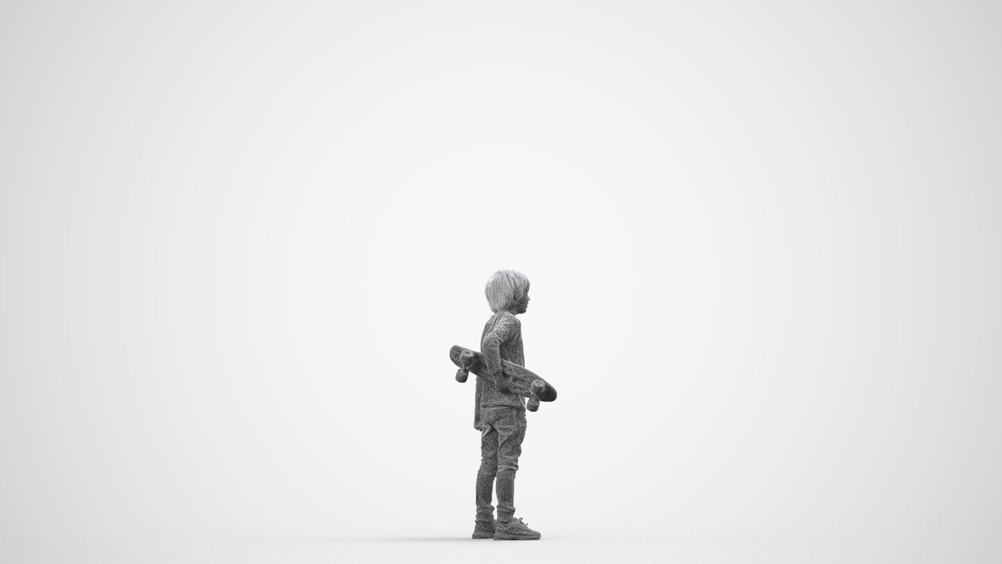 scanned 3D boy casual kids, photogrammetry people for Enscape and V-Ray, wireframe side view