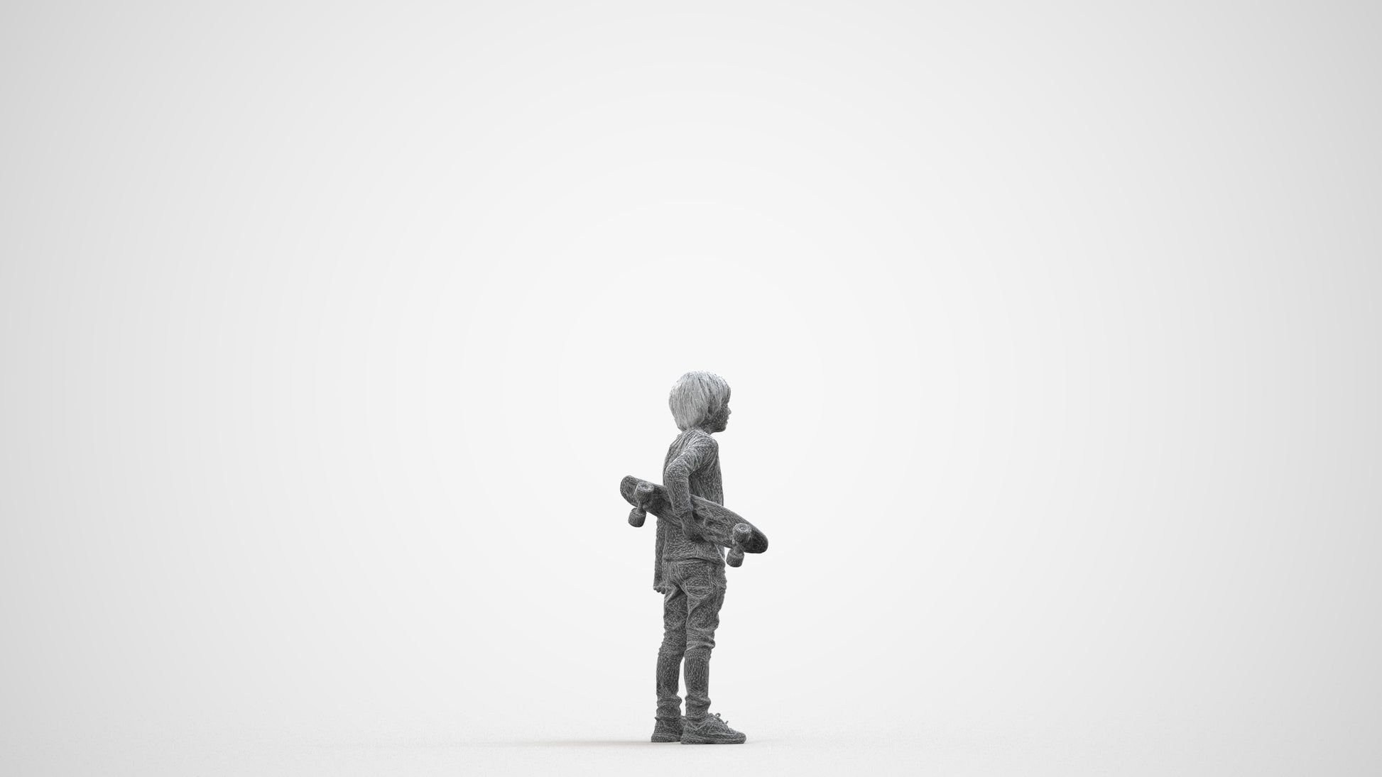 scanned 3D boy casual kids, photogrammetry people for Enscape and V-Ray, wireframe side view