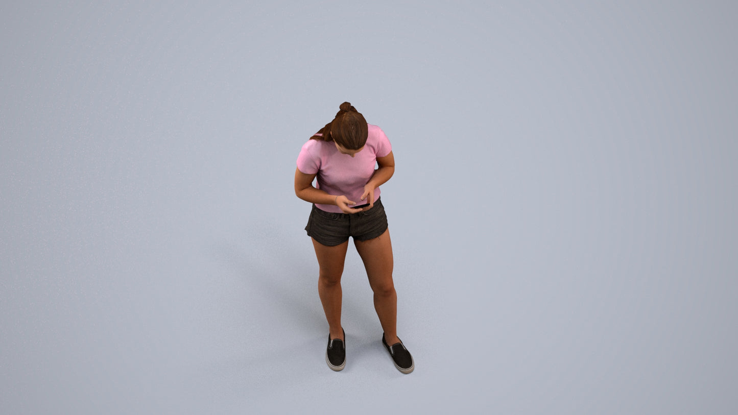 3D people model girl casual standing, scanned human for 3ds Max rendering, back view render