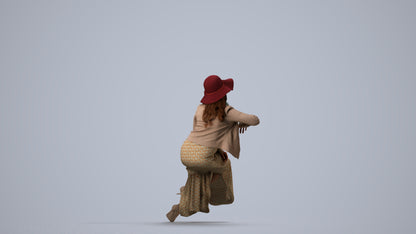 realistic 3D human woman casual sitting, archviz people FBX OBJ for Blender, side view render