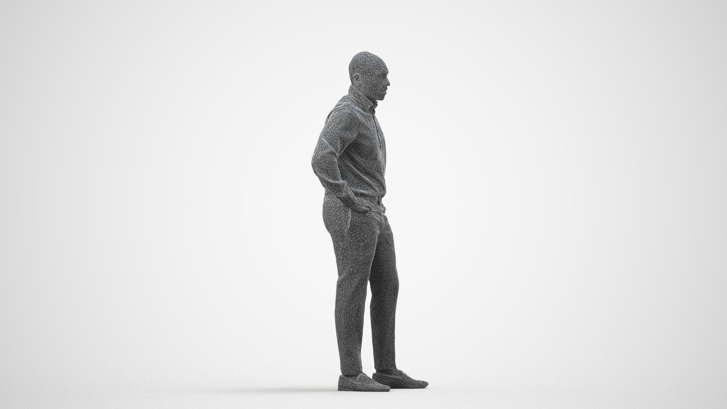 3D scanned man business, photorealistic archviz people for Enscape and SketchUp, wireframe side view