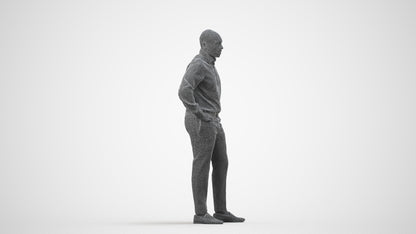 3D scanned man business, photorealistic archviz people for Enscape and SketchUp, wireframe side view