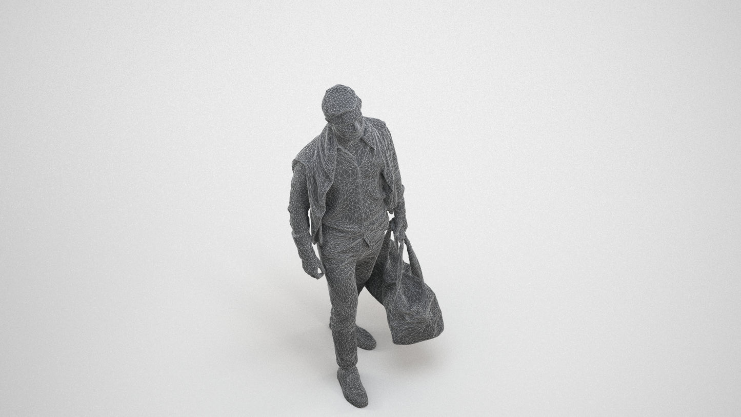 realistic 3D man casual walking, scanned archviz people for Blender and 3ds Max, wireframe three-quarter view